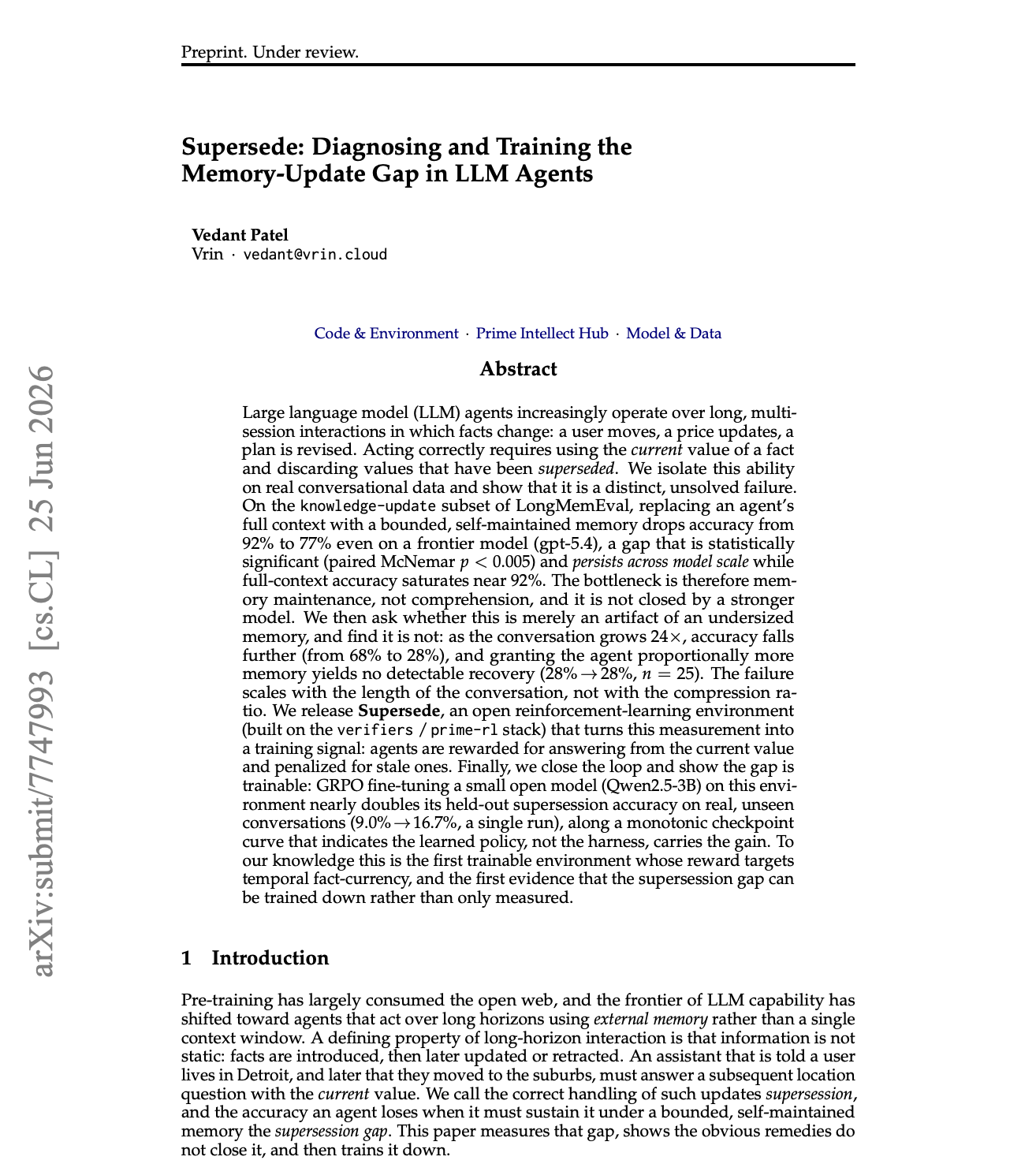 Supersede: Diagnosing and Training the Memory-Update Gap in LLM Agents